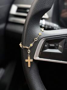 1pc Daisy Flower Cross Car Steering Wheel Decorative Chain Interior Decoration Accessories - A - View 8