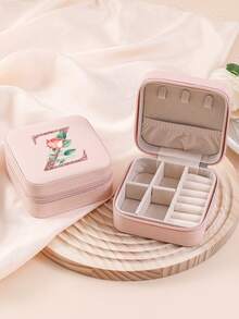 Hộp đựng trang sức khắc hoa, hộp trang sức du lịch chữ cái A-Z, quà tặng cho phù dâu, quà cưới, hộp đựng nhẫn khắc tên, hộp quà tặng cho nữ, hộp trang sức bằng da PU (thích hợp đựng nhẫn, mặt dây chuyền, bông tai, dây chuyền, v.v.) - Hộp quà tặng cho phụ nữ và bé gái - Bảng chữ cái hoa 2 - Xem 35