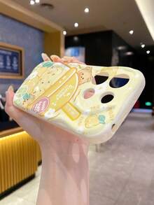 1 pieza Funda de teléfono con protección de lente anti-caída gruesa con diseño de oso de mantequilla y té de boba, compatible con iPhone/Galaxy/Transsion, diseño elegante y minimalista para amantes de la moda, versión internacional, no la versión nacional - Blanco - Ver 4