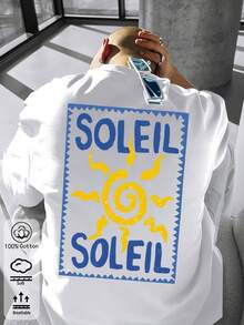 T-shirt ample à manches courtes avec graphique solaire, décontracté pour homme, été - Blanc - Voir 2