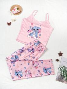 Cute Style Camisole Set: Women's Adorable Bunny Heart Letter "LOVELY" Print Camisole Top And Pants Pajamas Set, 2-Piece Aesthetic Pajama Set. - 混合色 - 查看 3