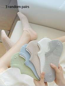 3/5 Pairs Macaron Color Mesh Invisible Women Boat Socks, Summer Thin Low-Cut Non-Slip Breathable Shallow Socks - Multicolor - View 5