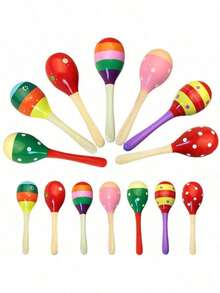 1/2/3/4/5/8 Pcs Wooden Maracas, Festive Wooden Maraca Toys, Random Pattern - Multicolor - View 1