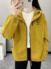 Women's Spring/Autumn Windbreaker, Waterproof Outdoor Sports Jacket, Lightweight Breathable Hooded Raincoat For Running, Cycling, Hiking - Yellow - View 5