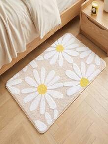 1 Peça Tapete de Banheiro com Estampa de Margarida, Macio, Absorvente e Antiderrapante, Fácil de Limpar e Lavável na Máquina, Adequado para Entrada Interna/Externa, Confortável para Banheira e Chuveiro, Ideal para Decoração de Primavera/Verão - A - Visão 11