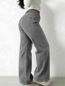 Plus Size Women Casual Fashion Washed Loose Fit Jeans Spring - Grey - View 3