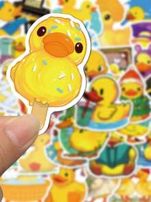 50pcs Cute Little Yellow Duck Cartoon Graffiti Stickers DIY Decoration Phone Water Cup Computer Waterproof Stickers Back To School Season - A - View 2