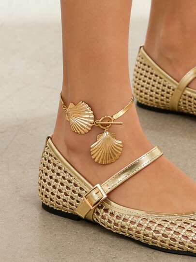 1 pieza Tobillera con colgante de metal dorado en forma de concha, joyería sexy para la playa, vacaciones, ir al trabajo y uso diario