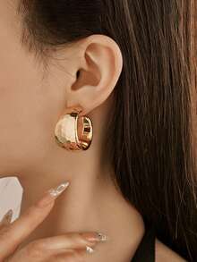 1 Pair C-Shaped Earrings, Minimalist Personalized Earrings, Niche Elegant Exaggerated Earrings, Suitable For Daily Wear - Gold - View 7