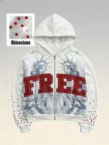 Rhinestone Hoodies Men Women Diamond Hooded Sweatshirt Fashion Luxury Casual Streetwear Unisex Hoodie Pullover - trắng - Xem 1