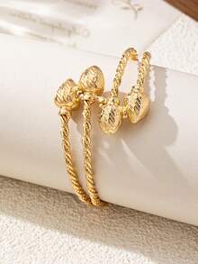 双扭纹铁丝钉喷砂花朵双心超人气开口手链 - 金色 - 查看 5