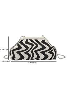 Bolso de hombro de mujer con patrón ondulado de bloques de color sofisticado, de estilo dulce y fresco, a la moda y versátil, perfecto para ir de compras o para el trabajo - Blanco - Ver 5