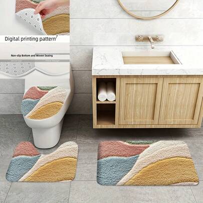 超快吸水防滑浴室地垫，天鹅绒图案，马桶座垫，U型马桶垫，柔软表面，奢华天鹅绒地毯 - 高品质轻便可水洗地毯，柔软蓬松，耐用防滑短绒地毯，多种尺寸可选，底部防滑。[浴室地垫][浴室垫][浴室垫]秋冬/罗马装饰/家居装饰/房屋装饰