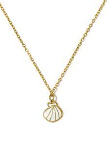 Mazuer 1pc Stainless Steel Drip Oil Pendant Necklace, Dolphin, Seashell, Leaf Design Clavicle Chain, Jewelry Gift For Women, Friendship - Multicolor - View 15