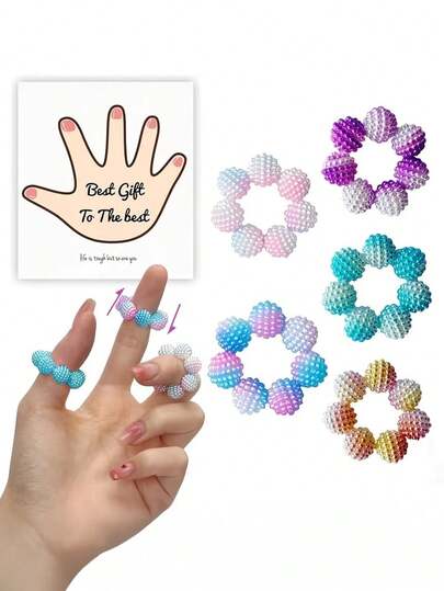 1pc Sensory Spike Ring - Designed To Relieve Stress, Adjustable Ring, Multi-Color Gradient. For Adults, Finger Massager. Different Textured Spiky Beads Stress Relief Ring, Suitable For Home, Outdoor, School, Office, Travel And Various Holiday Gifts