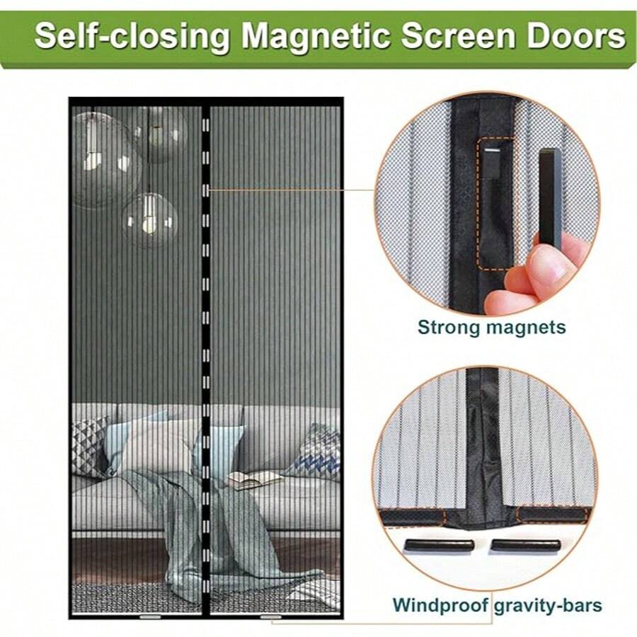 Magnetisches Mesh-Türgitter, magnetischer Vorhang, selbstdichtende verstärkte Mesh-Abtrennung, effektiv gegen Mücken, geeignet für Innen- und Außenbereich, kann als Innenraumtrennung verwendet werden, anwendbar für Schlafzimmer, Kleiderschranktür, perfektes Geschenk für Frauen, auch geeignet für Balkon, Büro, Badezimmer, Wohnzimmer, Schlafzimmer, Hochzeit, Küche, Studentenwohnheim, Wohndekoration, ideale Wahl für Badezimmerzubehör, Herbstdekoration, Möbel, Vorhänge, Mückennetz - Schwarz - Übersicht 1