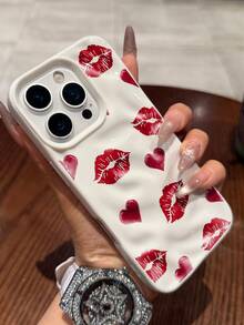 1pc Korean Style Girly Lip Print Phone Case, Soft Tactile Water Wave Wrinkle Design, Compatible With IPhone 17 Pro Max/17 Pro/16 Pro Max/16 Pro/16/15 Pro Max/15 Pro/15/14 Pro Max/14/13 Pro Max/13 Pro/13/12 Pro Max/12 Pro/12/11, Dustproof Waterproof Shockproof Protective Soft Case - White - View 5
