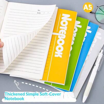 Sổ tay bìa mềm A5, giấy kẻ dòng, thích hợp cho công việc và học tập, kích thước 140mm x 200mm, giấy dày không lem mực, có các tùy chọn 16-38 tờ, thiết kế tối giản dành cho học sinh, nhân viên văn phòng và ghi chú hàng ngày - Bộ 4 cuốn (Xanh lá cây, Xanh dương, Cam, Xám)