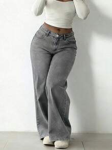 Plus Size Women Casual Fashion Washed Loose Fit Jeans Spring - Grey - View 4