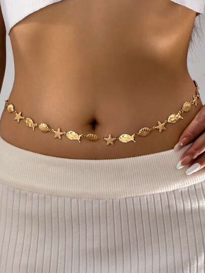 1 chiếc dây đeo eo kiểu dáng gợi cảm, phóng khoáng, trang trí hình sao biển, vỏ sò và cá theo phong cách nghỉ dưỡng biển, thích hợp cho bãi biển, tiệc tùng, tiệc chiêu đãi và mặc hàng ngày.