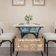 Conjunto de mesa de comedor de 5 piezas para 4 personas, mesa de cocina rectangular moderna con sillas de bucle para 4, mesa de comedor con estante de almacenamiento para espacio pequeño - blanco roto y mármol - Ver 4