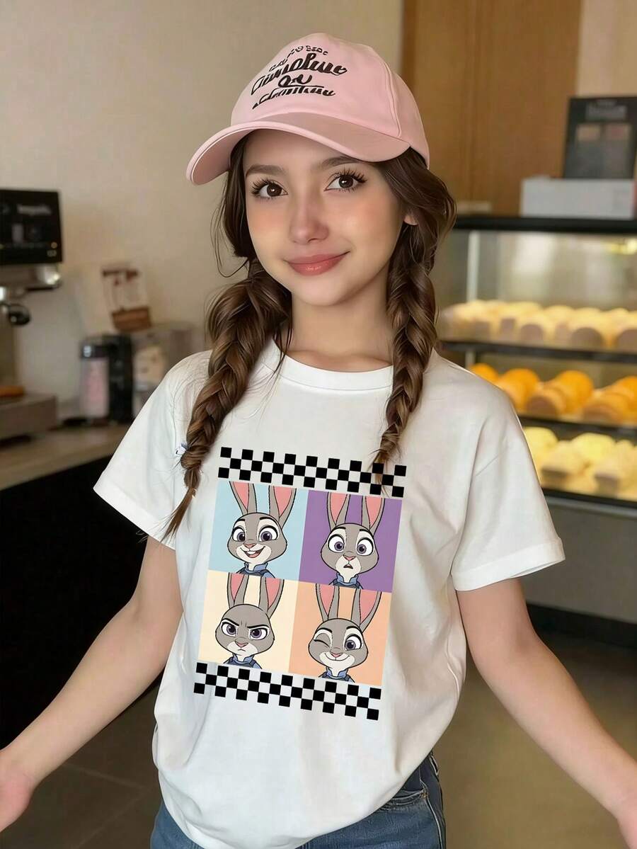 Disney's *Zootopia* Officer Judy-Themed Summer T-Shirt-Perfect For Boys And Girls To Wear To Holiday Parties, Family Meals, Outdoor Activities, And While Traveling, Making It An Ideal Gift For Children Visiting Disneyland. - 白色 - 查看 1