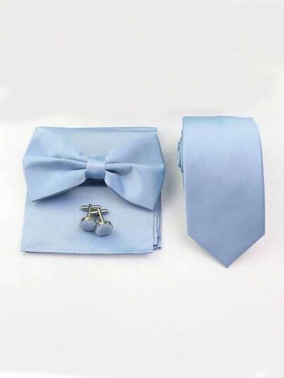 Set de 4 piezas de corbata formal de negocios para hombres, corbata de moño, pañuelo de bolsillo y juego de gemelos, adecuado para bodas, ceremonias y uso diario