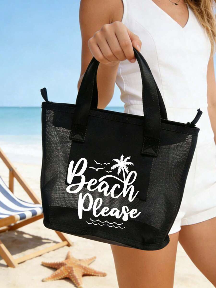 Large Capacity Letter & Palm Tree Pattern Beach Makeup Bag - Multicolor - View 1