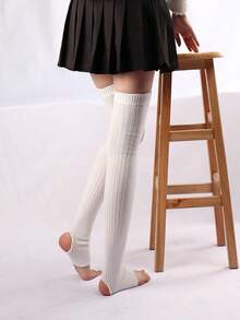 Solid Stirrup Over The Knee Socks, Cozy - 白色 - 查看 2