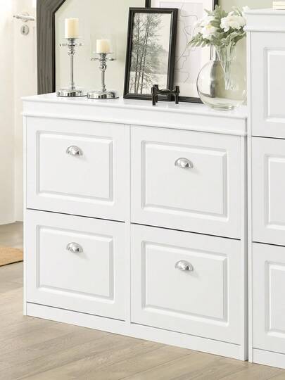 SoBuy Shoe Cabinet With 4 Doors, Shoe Rack, Shoe Storage Unit With 8 Shelves, White, Approx. 105x82x24cm (WxHxD), Shoe Chest, Shoe Storage Unit, FSR79-W