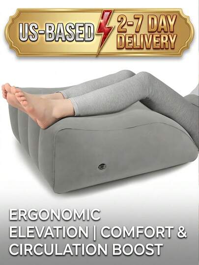 [2-7 Days Must Arrive] Ergonomic Leg Elevation Pillow For Relieving Swelling, Inflatable Wedge Leg Bolster For Circulation Boost & Muscle Relax, 45 Degree Medical Grade Leg Support Cushion For Sleeping, Foot Care Relief Pillow For Varicose Veins & Edema, Grey Washable Inflatable Leg Pillow