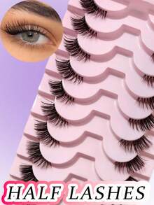 10 Pairs Cat Eye False Eyelashes, Natural Transparent Stem, 3D Faux Mink Lashes, Soft & Natural Look - Black - View 4