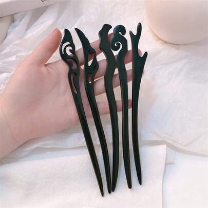 5pcs New Chinese Style Wooden Hair Sticks, Minimalist Modern Hanfu/Cheongsam Hair Accessories, Suitable For Daily Wear, Commuting, Photography, New Year, Valentine's Day Outings