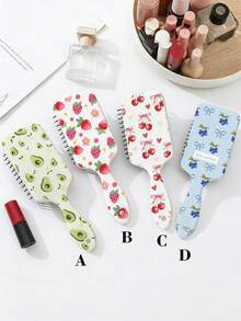 1个可爱水果图案大号气垫梳，按摩发梳，蓬松手持梳，顺峰直发 - 彩色 - 查看 1