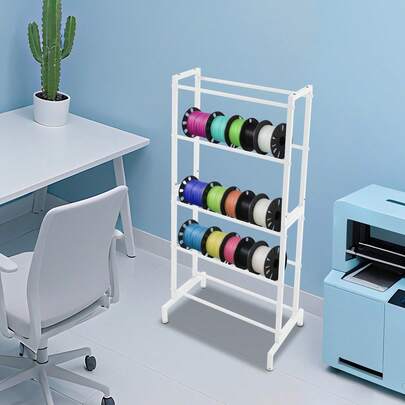 5-Lagig 3D-Drucker-Filament-Speichergestell, weißer Stahl, Bodenstehender Spoolhalter, moderner Organizer für 3D-Druckmaterialien