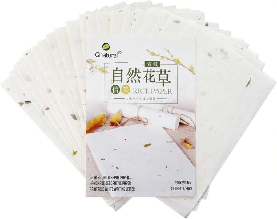 Premium Handmade White Rice Paper For Chinese And Japanese Calligraphy, Sumi Drawing, Writing Letters And Printing - Decorative Xuan Paper For Crafts - 25 Sheets - Trắng - Xem 1
