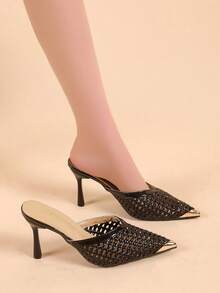 Women's Woven High Heels, Fashionable & Sexy, Breathable Spring/Summer New Stylish Party Basic Rhinestone High Heel Pumps - Black - View 1