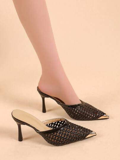 Women's Woven High Heels, Fashionable & Sexy, Breathable Spring/Summer New Stylish Party Basic Rhinestone High Heel Pumps