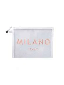 2件組「MILANO ITALY」印花網眼托特包套裝，大容量白色網眼沙灘包附配套化妝包，透氣透明肩背包，適合海灘與旅行，夏季度假、購物及日常使用之理想選擇，適用於女性、青少年與時尚愛好者，春假、海灘旅行與送禮之完美之選，可作為沙灘托特包、購物袋及化妝收納袋等多功能使用 - 彩色 - 查看 6