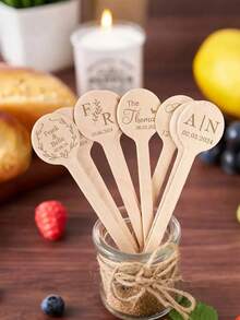 Removedores de cóctel de madera personalizados, palitos de mezcla de cóctel de madera, removedores de boda, removedores de bebidas con letras artísticas - Excelente - Ver 10