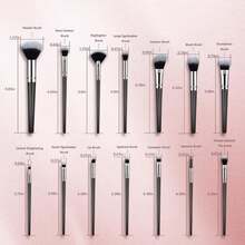 Set de brochas de maquillaje, 14 piezas de brochas de maquillaje sintéticas premium, set de brochas de maquillaje para viaje para base, corrector, rubor y sombra de ojos (negro) - ColorA - Ver 7