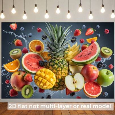 Phông nền phẳng 2D - Một tấm phông nền phẳng 2D với chủ đề trái cây và rau củ tươi, hoàn hảo cho chụp ảnh. Phông nền trưng bày thực phẩm rực rỡ sắc màu này là lựa chọn lý tưởng cho các sự kiện và hoạt động chụp ảnh, và không cần điện.