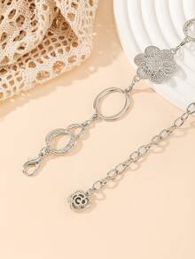 波西米亚风金属花朵腰带，简约可调节牛仔裤腰饰 - 銀色 - 查看 4