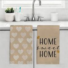 2 pezzi Asciugamani da cucina in microfibra morbida, 40*60cm Panni assorbenti per piatti, Stampa a cuore "casa Swtte", Adatti per la decorazione della cucina, Regali di inaugurazione della casa, San Valentino - Cammello - Visualizzare 11