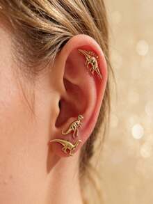 6pcs Fashionable Cute Little Dinosaur Stud Earrings Set, Suitable For Women's Commute And Casual Daily Wear, Classic Versatile Earrings - Yellow Gold - View 4