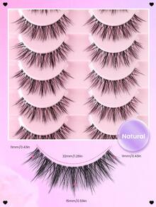 MAANGE 10 Pairs Cartoon Style Natural Thin False Eyelashes - Transparent Band Faux Mink Cat Eye Lashes, Create Natural Daily Makeup - Reusable, Comfortable, Suitable For Beginners, Translucent Long Anime Korean Style Eyelash Strips - Black - View 4
