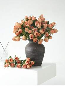 Rosa künstliche Rosen, künstliche getrocknete Rosen, Heimdekoration künstliche Rosen, 7 Stück kleine künstliche Rosen im nordischen Stil, grüne künstliche Pflanzen, bohemischer Herbst-Landhaus-Stil dekorativer Rosenstrauß | Geeignet für saisonale Heimdekoration, Wohnzimmer, Esszimmerdekoration, Hochzeitsdekoration - Herbstorange - Übersicht 6