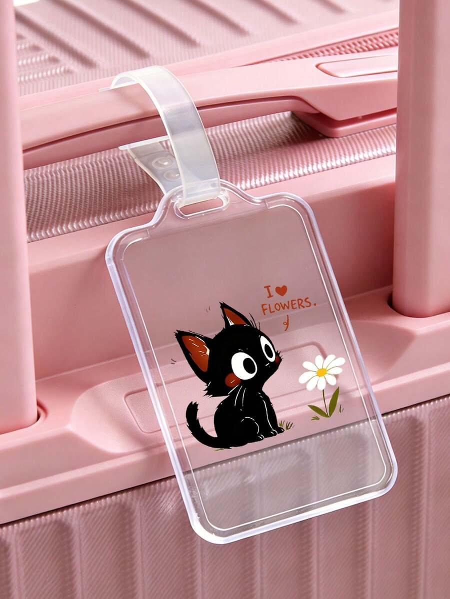 可爱猫咪花朵图案方形亚克力行李牌，防水行李标签，旅行证件卡套，适用于情人节、圣诞节、母亲节、父亲节、毕业典礼、旅行、商务、背包、手提包和书包标签，旅行必备，返校行李箱标签，行李飞机便携旅行配件，假日必备，夏季旅行必备 - 彩色 - 查看 1