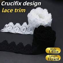 15 Yards, 4.2cm Wide, White And Black Lace Ribbon With Embroidered Trim, Suitable For Crafts, Dresses, Gift Wrapping, Weddings, Home Decor, Sewing And Knitting - Multicolor - View 1