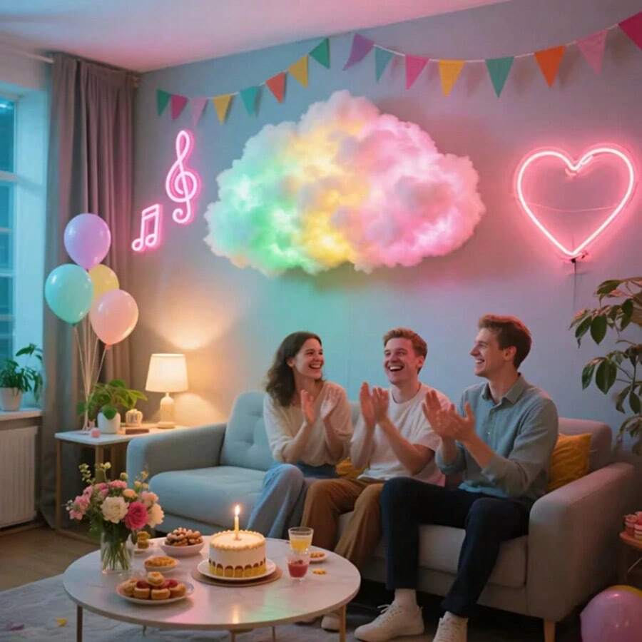 DIY LED Cloud Lamp, Colorful Lightning Cloud 3D Night Light, Atmosphere Decorative Lamp, Suitable For Home Decor, Entertainment Room, Wall Decoration - 彩色 - 查看 1